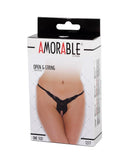 Amorable By Rimba - Erotische String - Luxe Kanten String Met Open Kruis en Vleugel Motief - Zwart - One Size-Erotiekvoordeel.nl