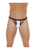 Amorable by Rimba - Erotische String - Zwart Witte Herenstring Met Opengewerkte Details Voorkant - Mannen Slip - One Size - Polyamide-Erotiekvoordeel.nl