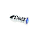 Buttplug Aluminium - Geribbeld - Met Siersteen - Blauw-Erotiekvoordeel.nl