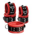 Kiotos Leather - Leren handboeien 6.5 cm Breed Gevoerd - Rood/Zwart-Erotiekvoordeel.nl