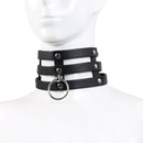 Kiotos Leather - Triple O-Ring Collar - Body Safe Kunstleer - Omtrek: 29/38 cm - 60 gr-Erotiekvoordeel.nl