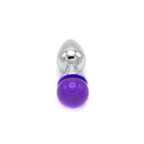 Aluminium Buttplug Met Glinsterende Ronde Siersteen - Paars