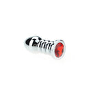 Buttplug Aluminium - Geribbeld - Met Siersteen - Rood-Erotiekvoordeel.nl
