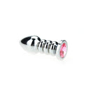 Buttplug Aluminium - Geribbeld - Met Siersteen - Roze-Erotiekvoordeel.nl