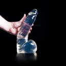 Dark Crystal - Dildo Met Balzak 28 x 6,7 cm - Transparant