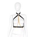 Kiotos Leather - Body Harnas - Leren Riemen Body met Gouden Ketting - Verstelbaar - Zwart Goud-Erotiekvoordeel.nl