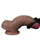 LoveToy - Dildo - Dubbellaagse Siliconen Dildo XXL - Lengte 24.6 cm - Diameter 7 cm - Bruin-Erotiekvoordeel.nl