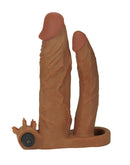 Lovetoy - Pleasure X-tender Verlengende Vibrerende dubbele penis sleeve - Bruin-Erotiekvoordeel.nl