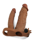 Lovetoy - Pleasure X-tender Verlengende Vibrerende dubbele penis sleeve - Bruin-Erotiekvoordeel.nl