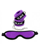 Soft Bondage Set blinddoek En handboeien SLAVE - Zwart/Paars