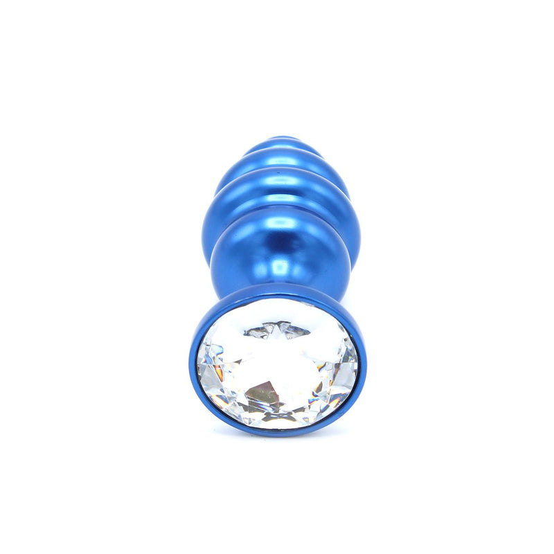 Aluminum Geribbelde Buttplug Met Kristal - Blauw-Erotiekvoordeel.nl