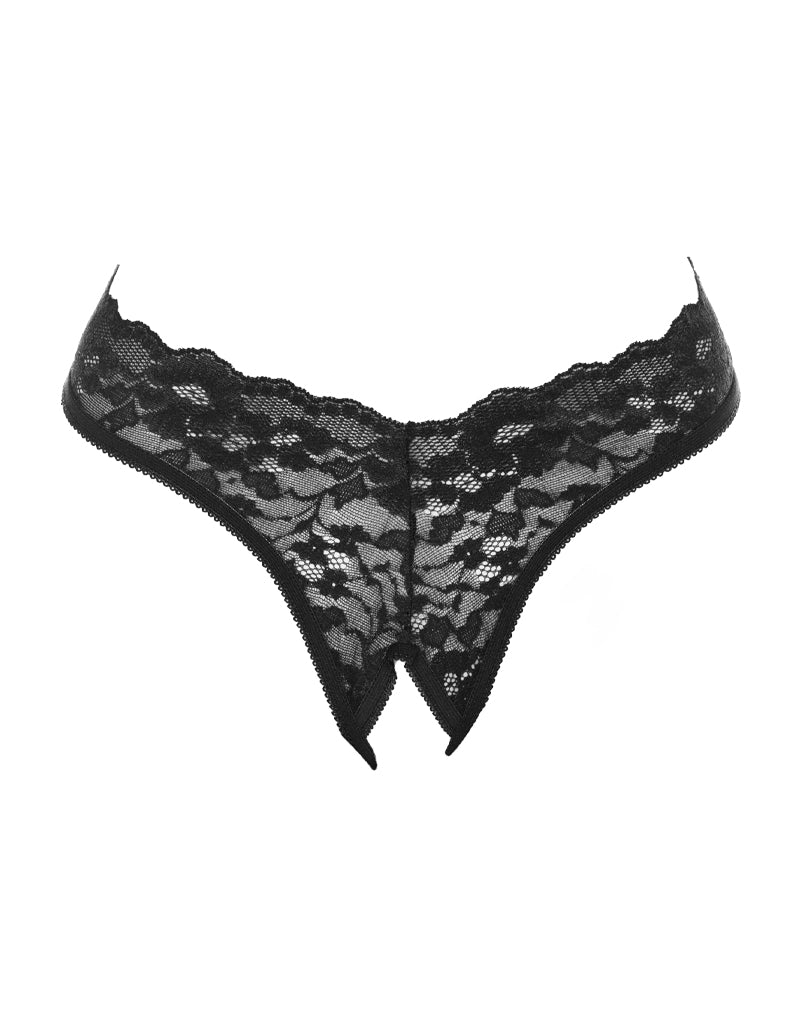 Amorable - G String - Open Kruis - One Size - Zwart - Burlesque Slipje Met Kanten Ruche-Erotiekvoordeel.nl