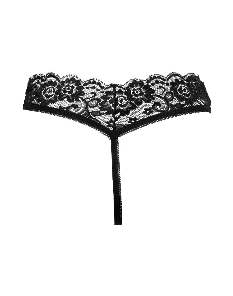 Amorable - G String - Open Kruis - One Size - Zwart - Burlesque Slipje Met Kanten Ruche-Erotiekvoordeel.nl