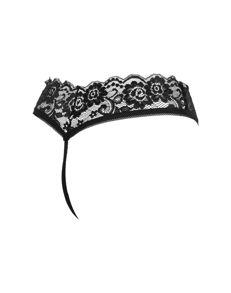 Amorable - G String - Open Kruis - One Size - Zwart - Burlesque Slipje Met Kanten Ruche-Erotiekvoordeel.nl