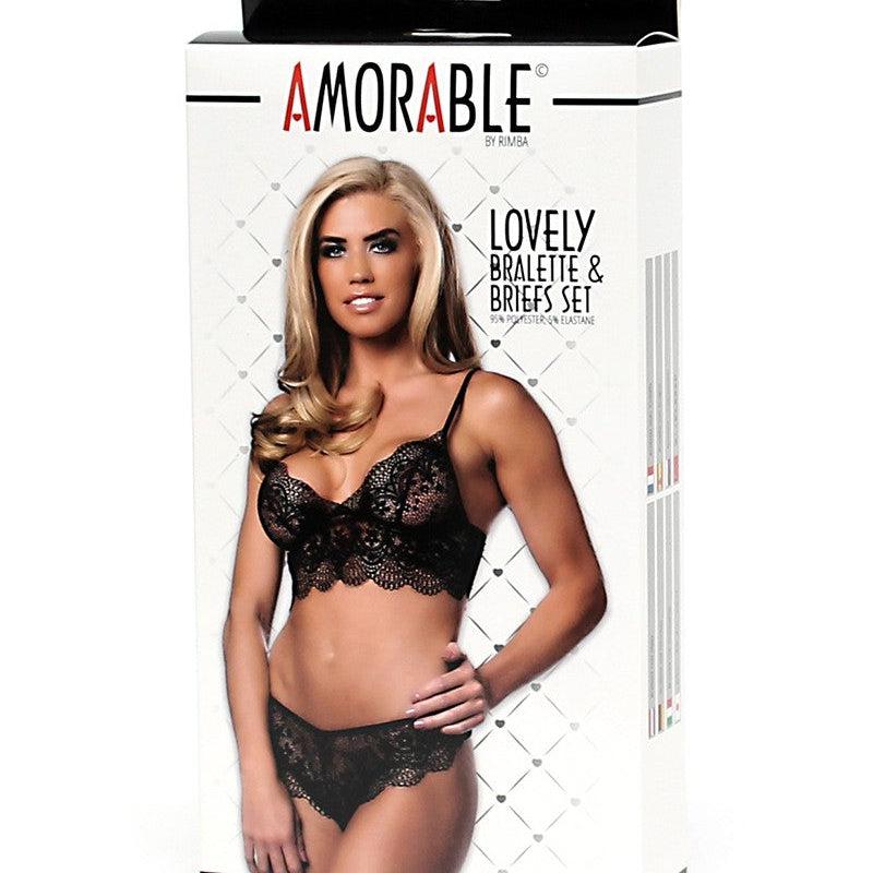 Amorable by Rimba - Bralette Met Slipje Van Zwart kant-Erotiekvoordeel.nl