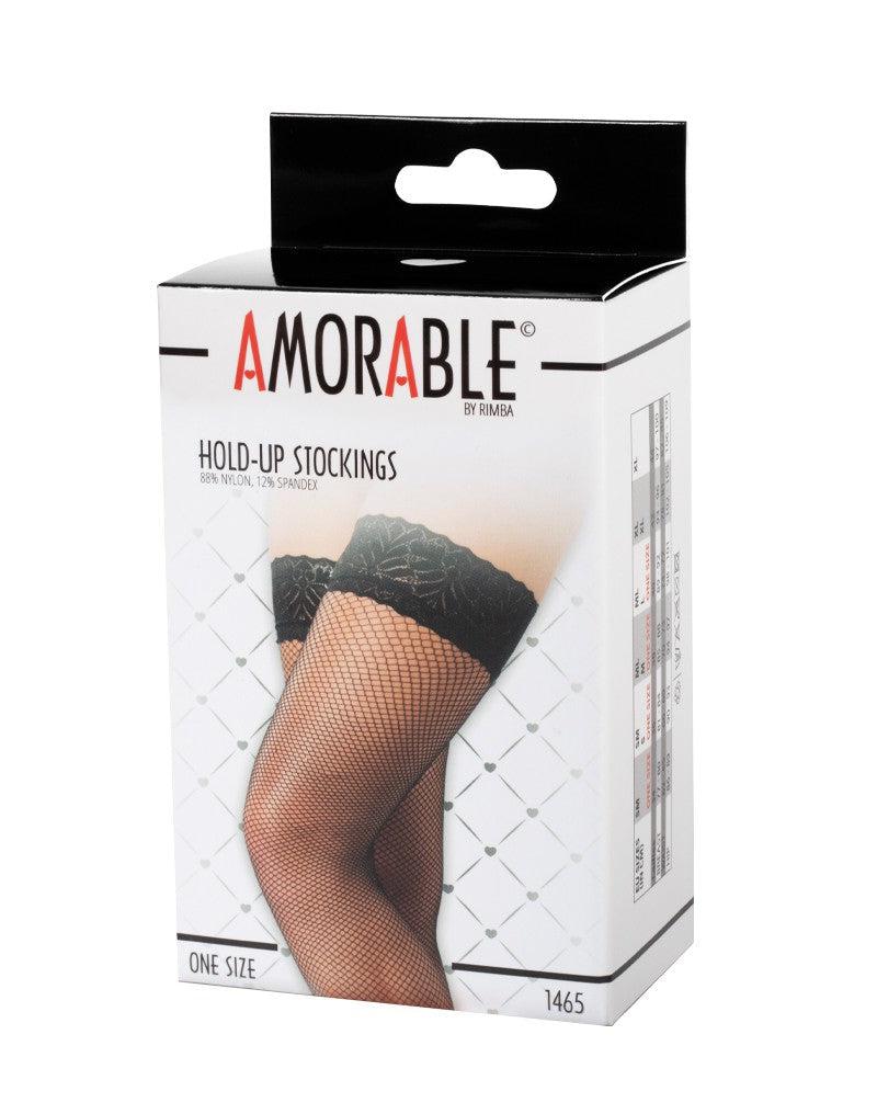 Amorable by Rimba - Erotische Kousen - Hold-up Visnet Kousen - Zwart - One Size-Erotiekvoordeel.nl