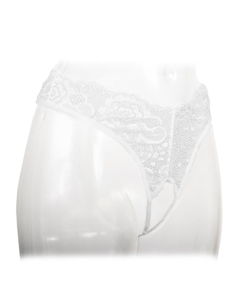 Amorable by Rimba - Erotische String - Kanten Slip Met Open Kruis - Burlesque Uitstraling - Wit - One Size-Erotiekvoordeel.nl