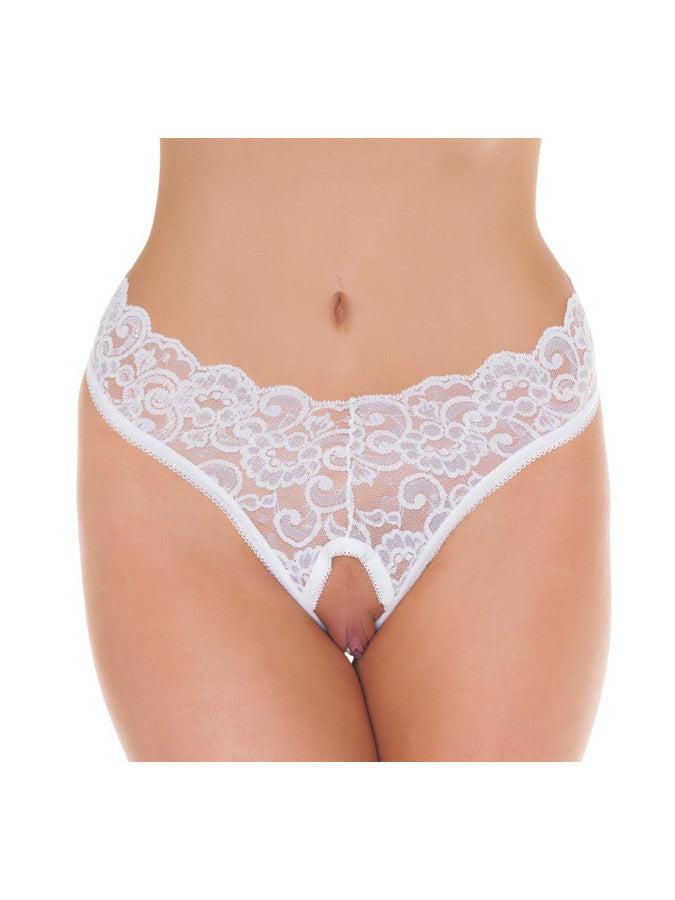 Amorable by Rimba - Erotische String - Kanten Slip Met Open Kruis - Burlesque Uitstraling - Wit - One Size-Erotiekvoordeel.nl