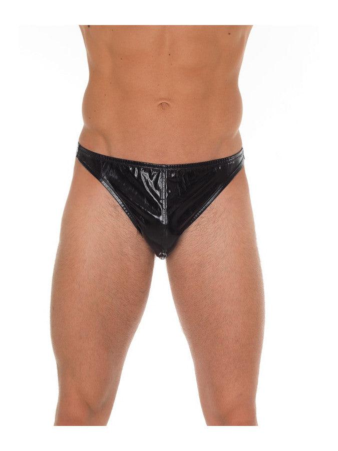 Amorable by Rimba - Erotische String voor Mannen - Verleidelijke Zwarte Lak Look Slip - One Size-Erotiekvoordeel.nl