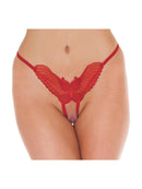Amorable by Rimba - Luxe Kanten Vlinder Slip Met Open Kruis - Rood - One Size-Erotiekvoordeel.nl