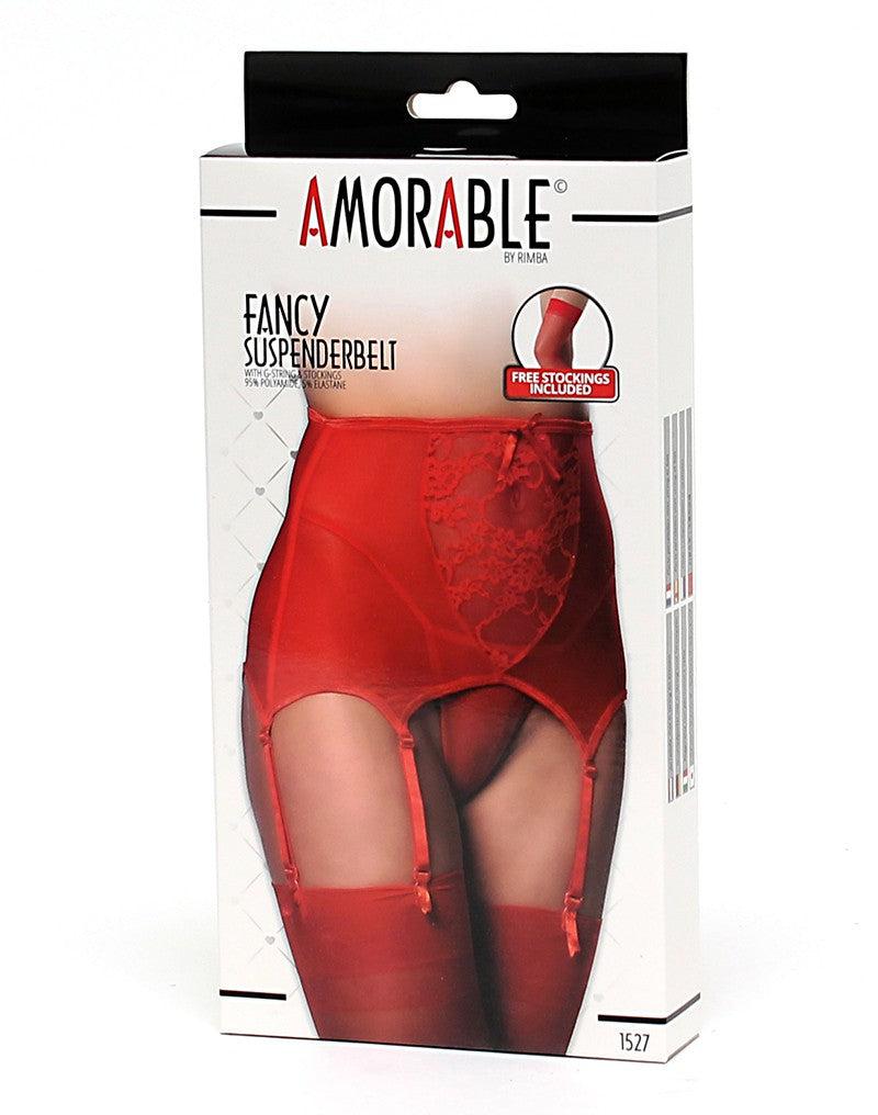 Amorable by Rimba Vintage stijl jarretelgordel Met String En Kousen - Rood-Erotiekvoordeel.nl