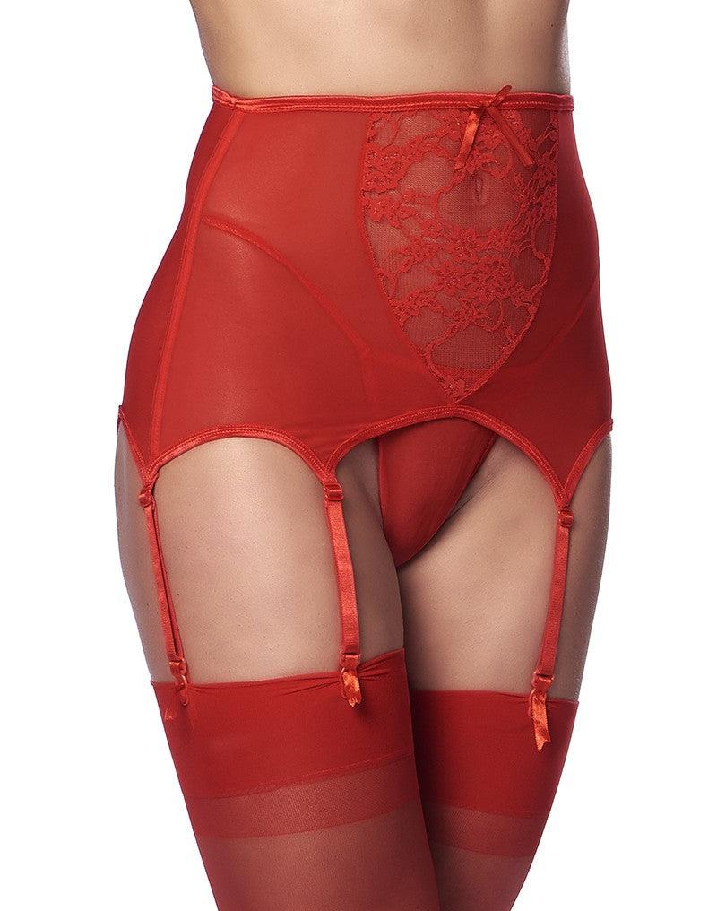 Amorable by Rimba Vintage stijl jarretelgordel Met String En Kousen - Rood-Erotiekvoordeel.nl
