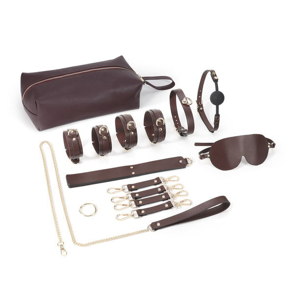 BDSM Fancy 9 Item Kit - Luxe Draagtas met 9 Verschillende BDSM Artikelen - Bruin-Erotiekvoordeel.nl