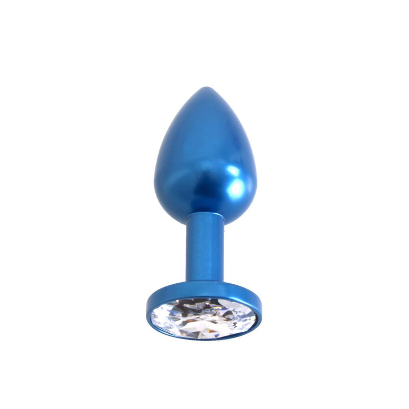 Blauwe Aluminium Buttplug Met Wit Sierkristal-Erotiekvoordeel.nl