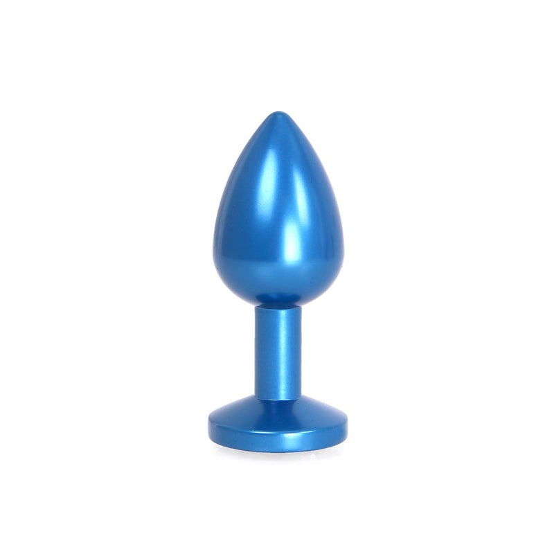 Blauwe Aluminium Buttplug Met Wit Sierkristal-Erotiekvoordeel.nl