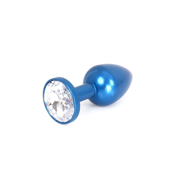 Blauwe Aluminium Buttplug Met Wit Sierkristal-Erotiekvoordeel.nl