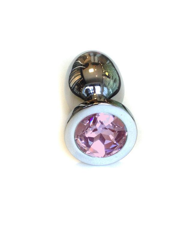 Buttplug RVS Met Roze Kristal - Large-Erotiekvoordeel.nl