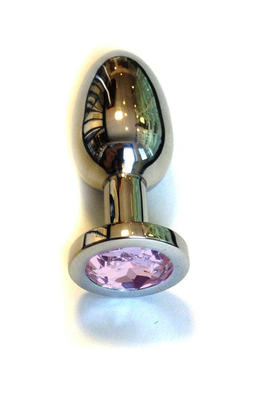 Buttplug RVS Met Roze Kristal - Large-Erotiekvoordeel.nl