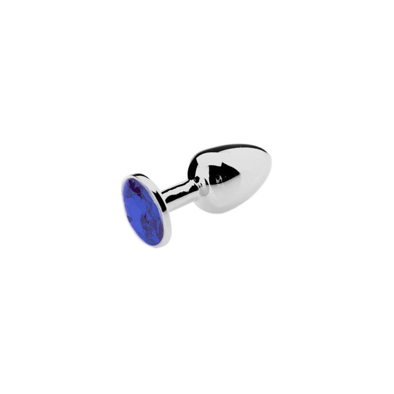 Buttplug Aluminium Met Blauw Sierkristal-Erotiekvoordeel.nl