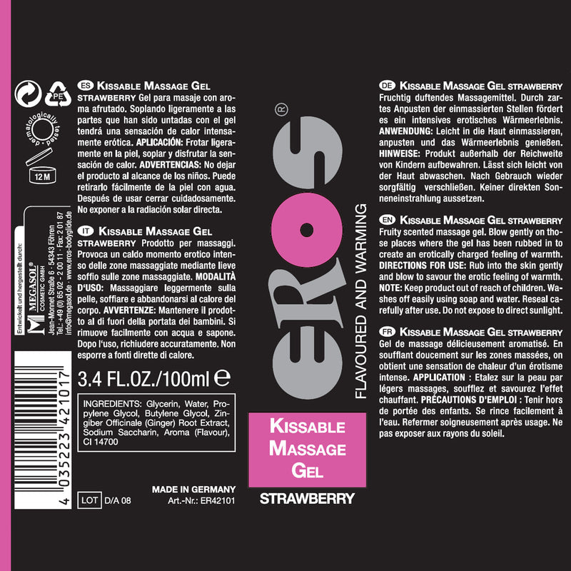 EROS - Kissable Massage Gel - Strawberry-Erotiekvoordeel.nl