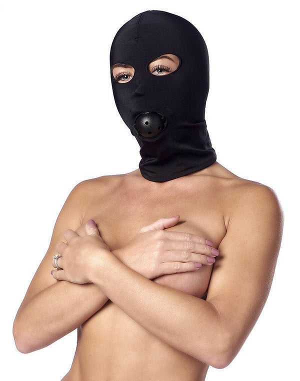 Elastisch hoofdmasker Van soepele stof Met ball gag - Zwart-Erotiekvoordeel.nl