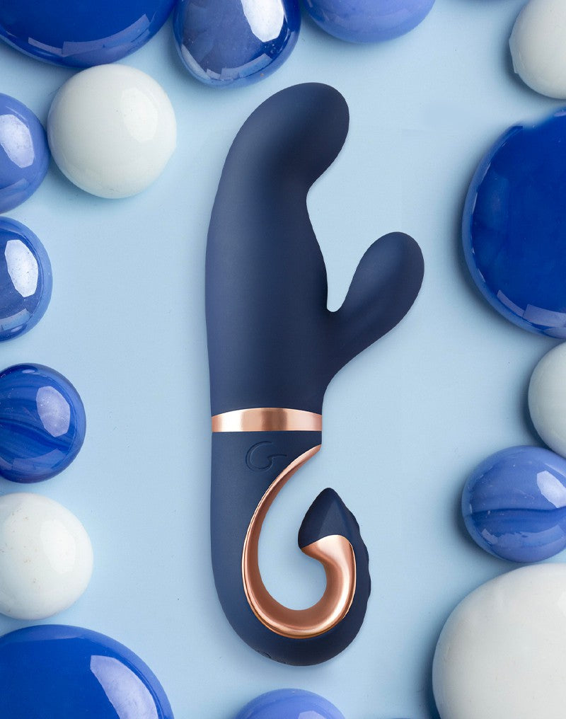 G Vibe - Gentley - Rabbit Vibrator - G-Spot en Clitoris Stimulatie - Siliconen - Blauw/Goud-Erotiekvoordeel.nl