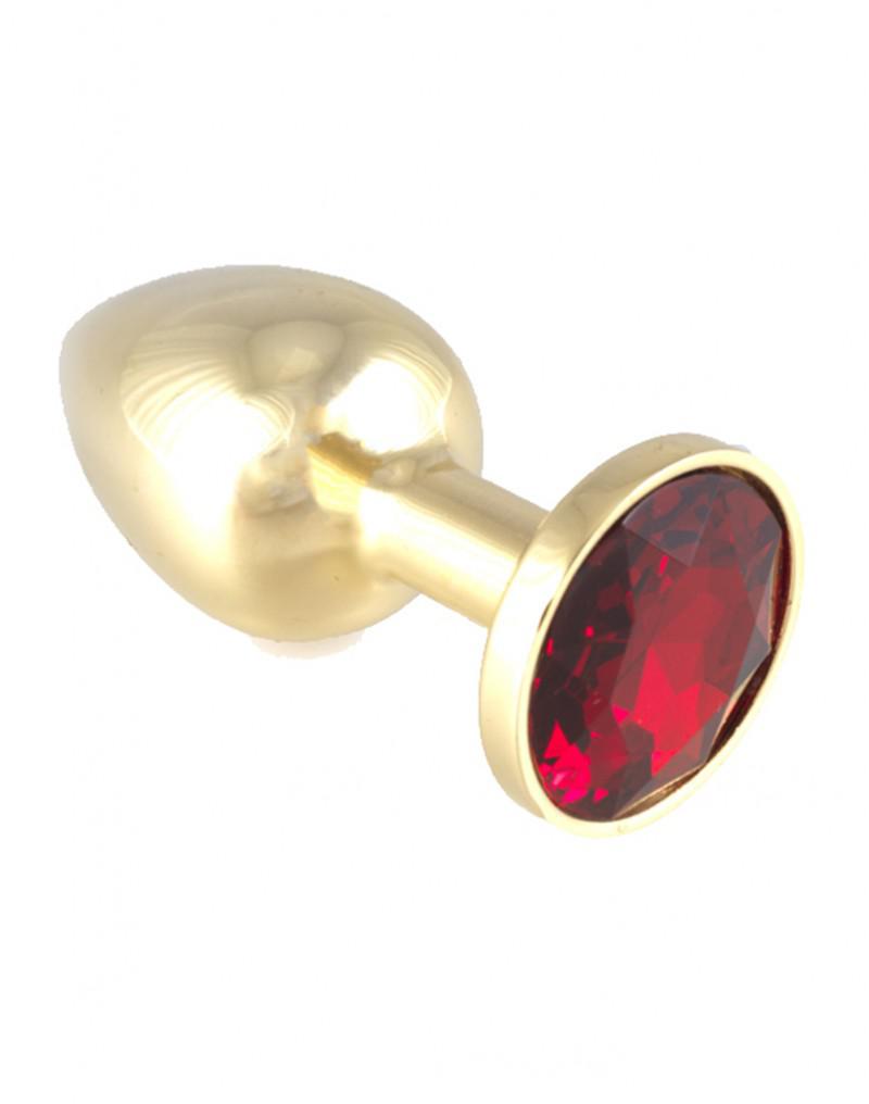 Gouden Buttplug Klein Met Rood Kristal-Erotiekvoordeel.nl