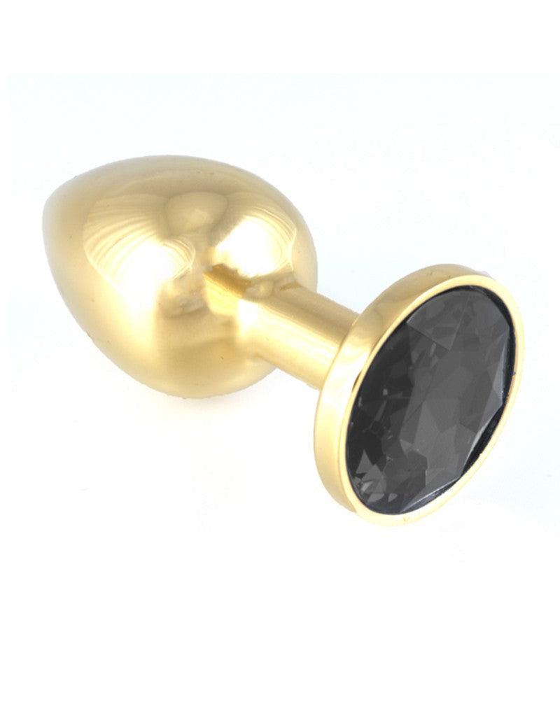 Gouden Buttplug Klein Met Zwart Kristal-Erotiekvoordeel.nl