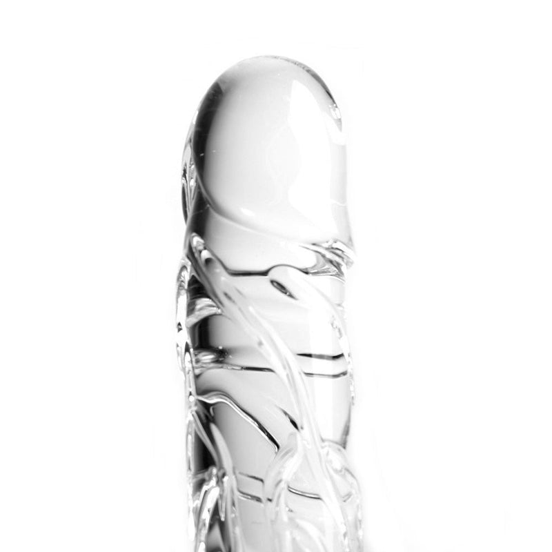 Glazen Dildo Met Balzak En ribbels - Transparant-Erotiekvoordeel.nl