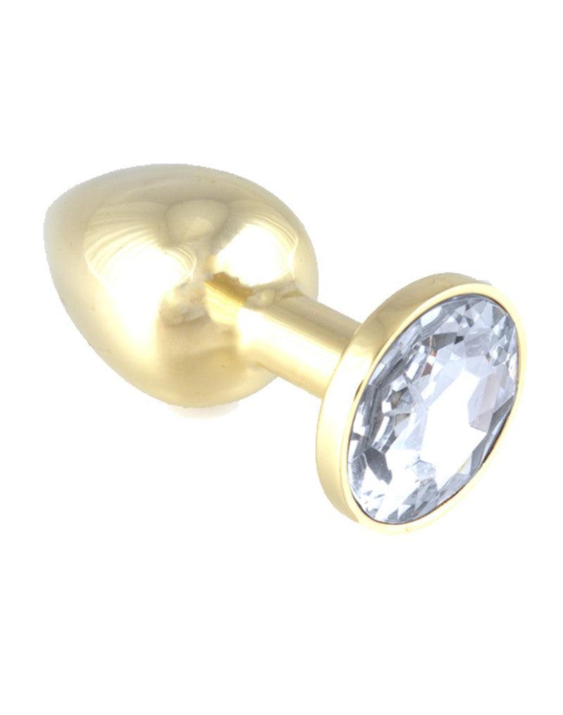 Gouden Buttplug Klein Met Witkristal-Erotiekvoordeel.nl