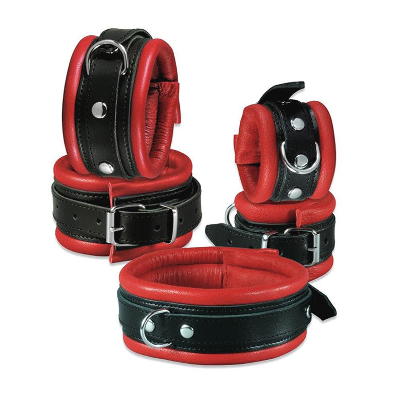 Kiotos Leather - Leren Collar 5 cm Gevoerd - Zwart/Rood-Erotiekvoordeel.nl