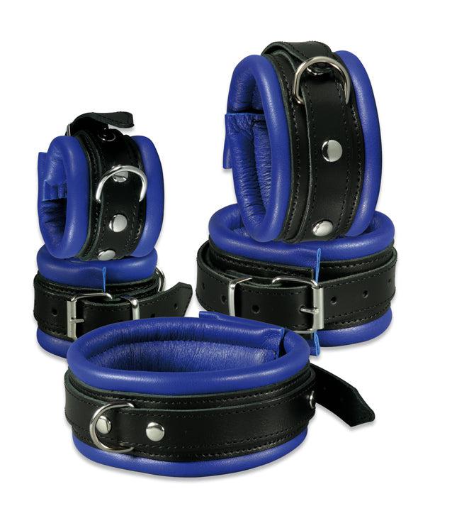 Kiotos Leather - Leren Enkelboeien 5 cm Breed Gevoerd - Zwart/Blauw-Erotiekvoordeel.nl