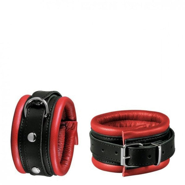 Kiotos Leather - Leren Enkelboeien 5 cm Breed Gevoerd - Zwart/Rood-Erotiekvoordeel.nl