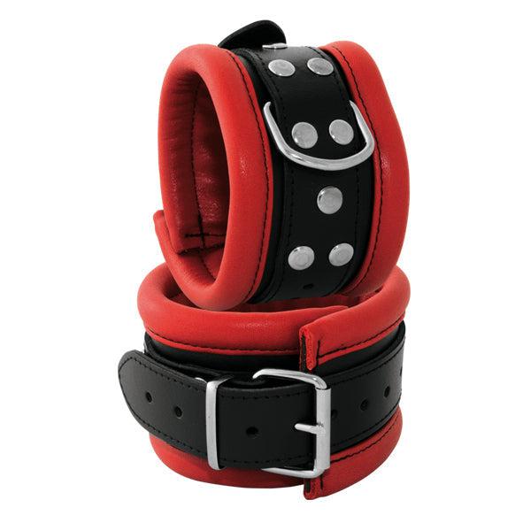 Kiotos Leather - Leren Enkelboeien 6.5 cm Breed Gevoerd - Rood/Zwart-Erotiekvoordeel.nl