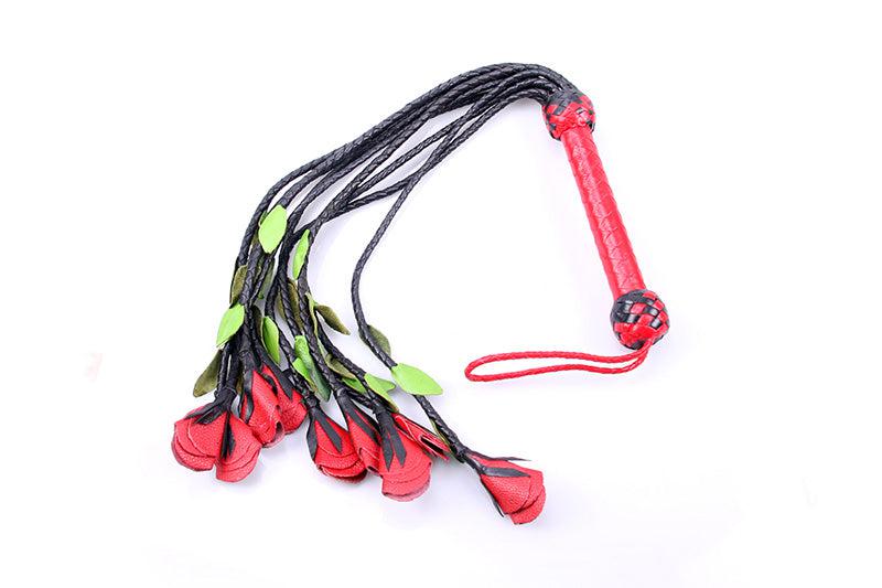 Kiotos Leather - Rozen Flogger - Cat-o-Nine - Zwart/Rood-Erotiekvoordeel.nl