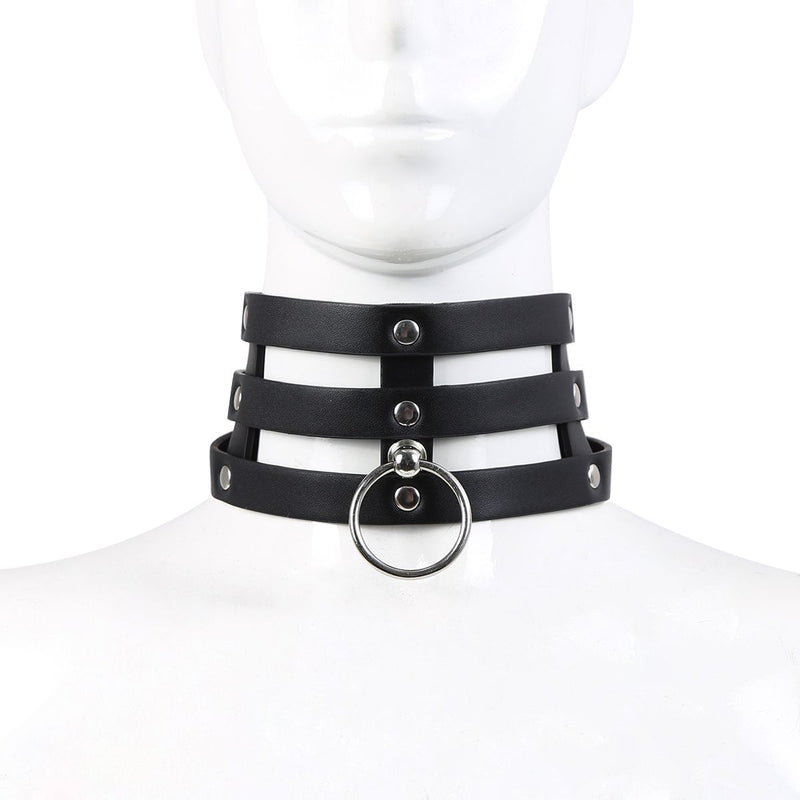 Kiotos Leather - Triple O-Ring Collar - Body Safe Kunstleer - Omtrek: 29/38 cm - 60 gr-Erotiekvoordeel.nl