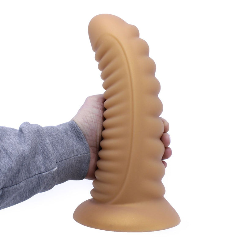 Kiotos Ribbed Penis XL Shinny Flesh Suction Dildo - Amazing Shinny Gold/Flesh Silicone - 8 cm diameter x 30 cm lang-Erotiekvoordeel.nl