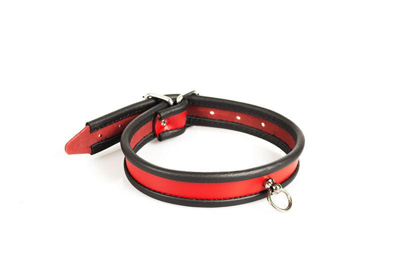 Klassieke Lederen Vrouwen Collar Met Gesp En O-Ring – Zwart/Rood-Erotiekvoordeel.nl