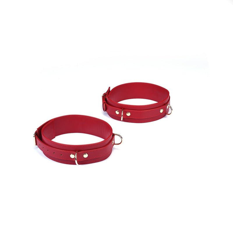 Liebe Seele - Bright Red - Bondageset Dijbeenboeien naar Handboeien - PU Leer - Vegan - Rood/Goud-Erotiekvoordeel.nl