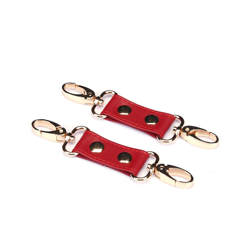 Liebe Seele - Bright Red - Bondageset Dijbeenboeien naar Handboeien - PU Leer - Vegan - Rood/Goud-Erotiekvoordeel.nl